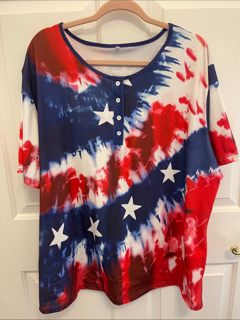 Patriotic Stars Tie-Dye Women's Top - Red, White & Blue